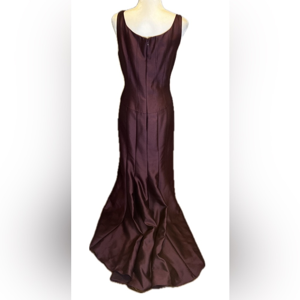 Rickie Freeman Teri Jon Beaded Silk Burgundy Wine Full Length Evening Dress 12 - Picture 5 of 15